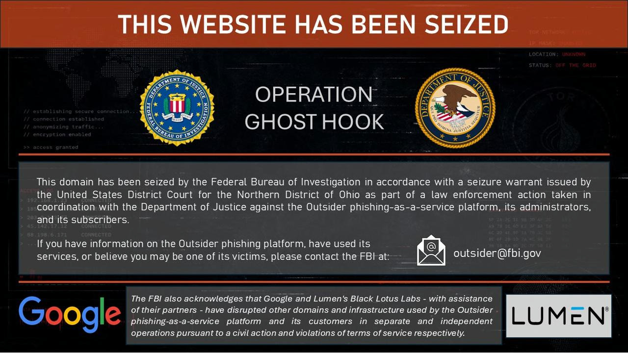 FBI Operation Riptide seized phishing website