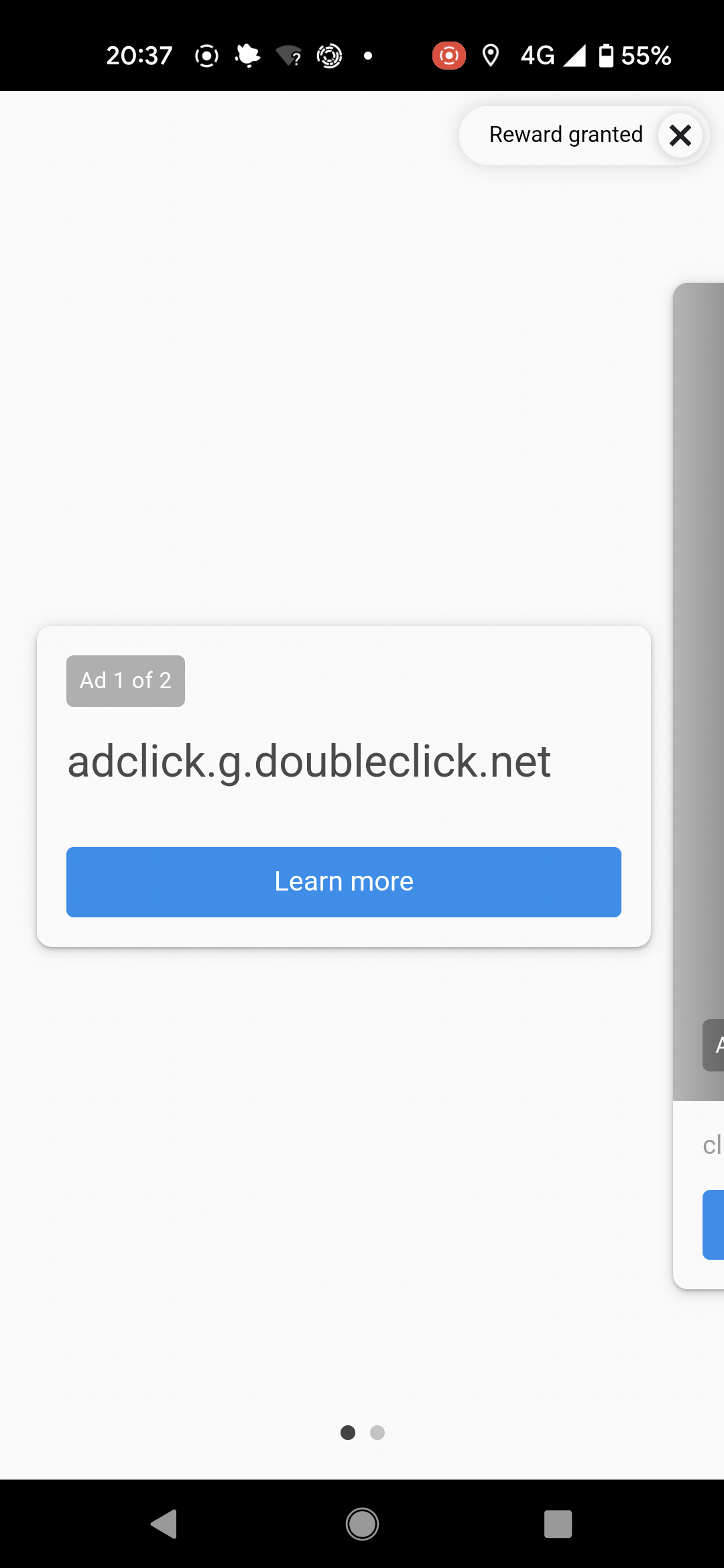 Google Ads interface in an application