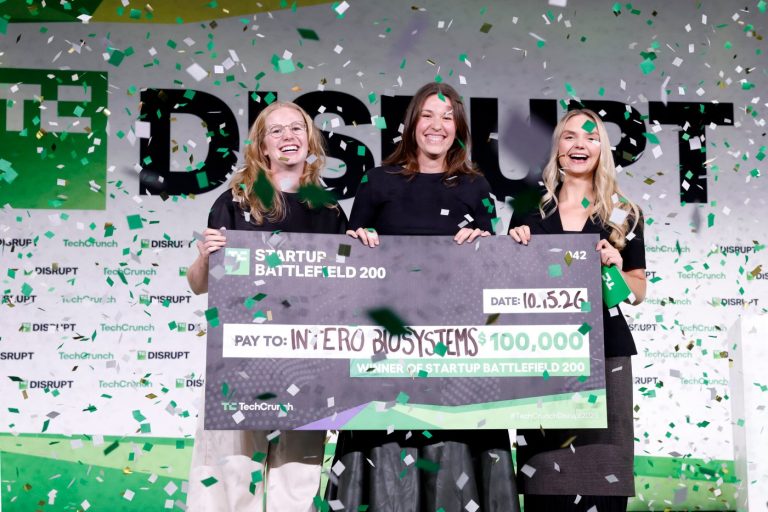 Intero Biosystems founders accept the Startup Battlefield 2026 award