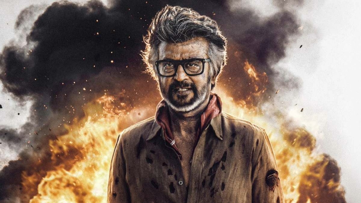 Rajinikanth in Jailer 2 action sequence with explosion behind him
