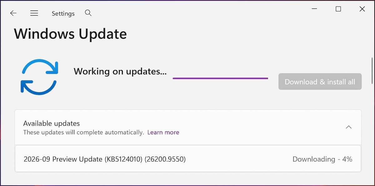 Windows Update downloading KB5124010