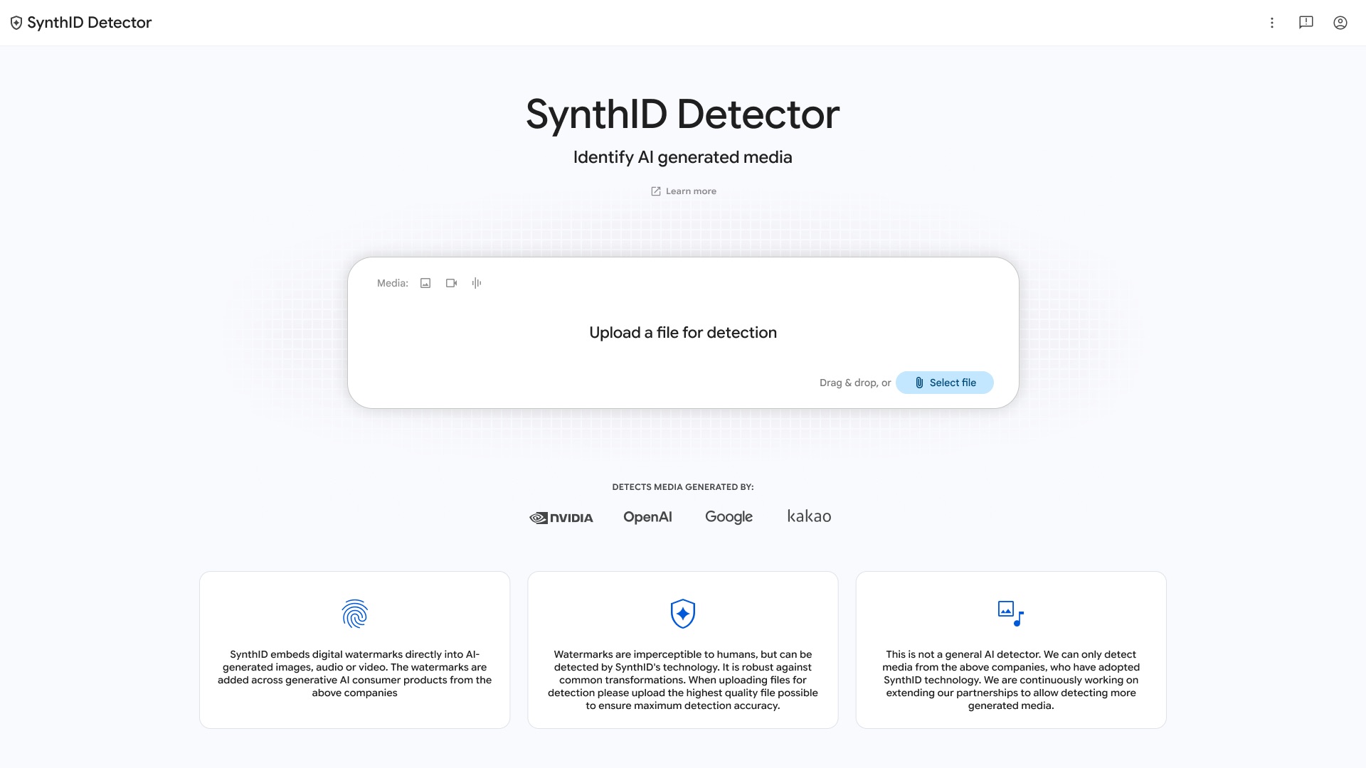 SynthID Detector upload page
